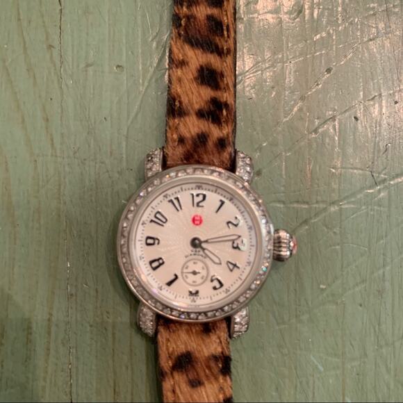 vintage MICHELE CDX DIAMOND WATCH LEOPARD BAND - Picture 1 of 8